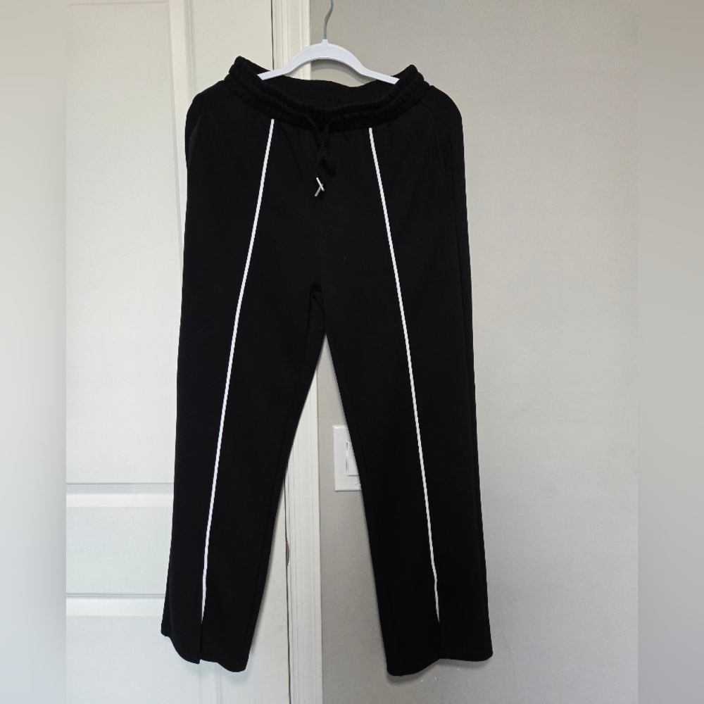 Black Track Pants with White Piping